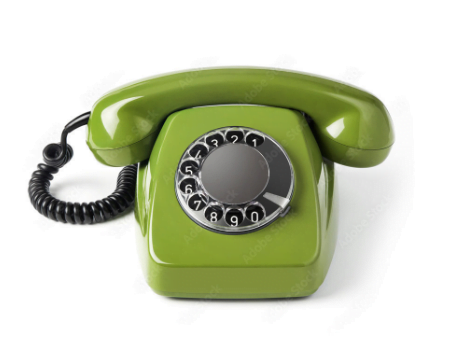 An old, rotary-style, green phone.