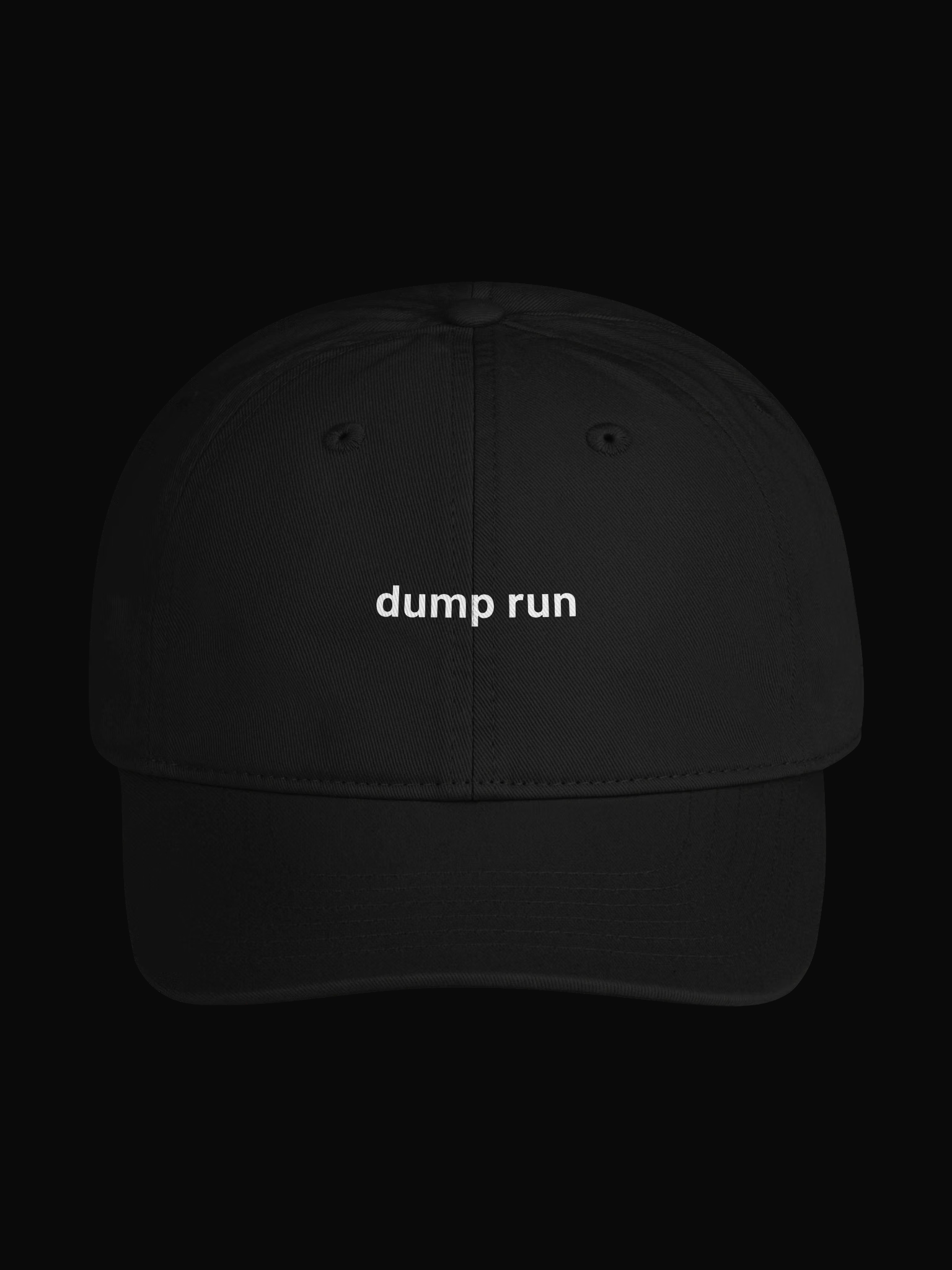 Dump Run Dad Hat product front on black background
